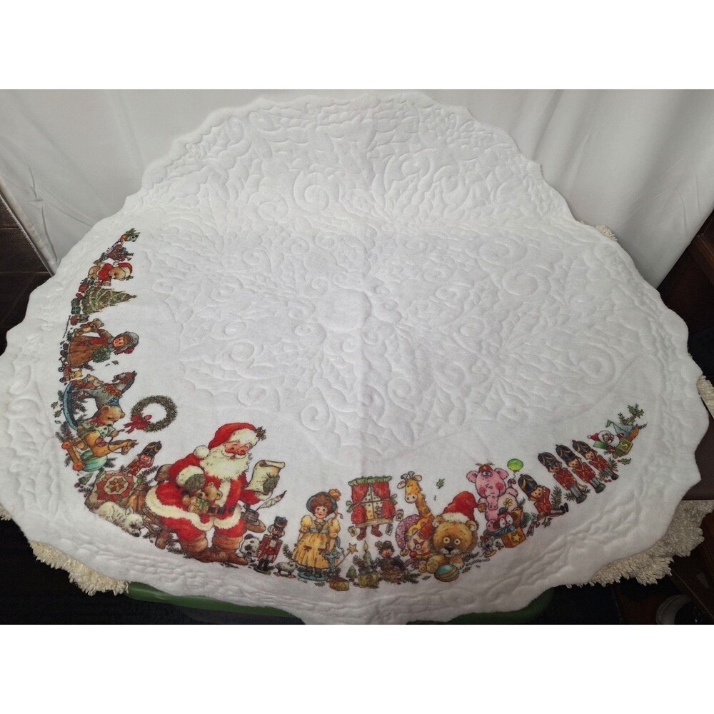 Vintage 1984 Giordano Art Christmas Tree Skirt Felt Round Holiday Home Decor